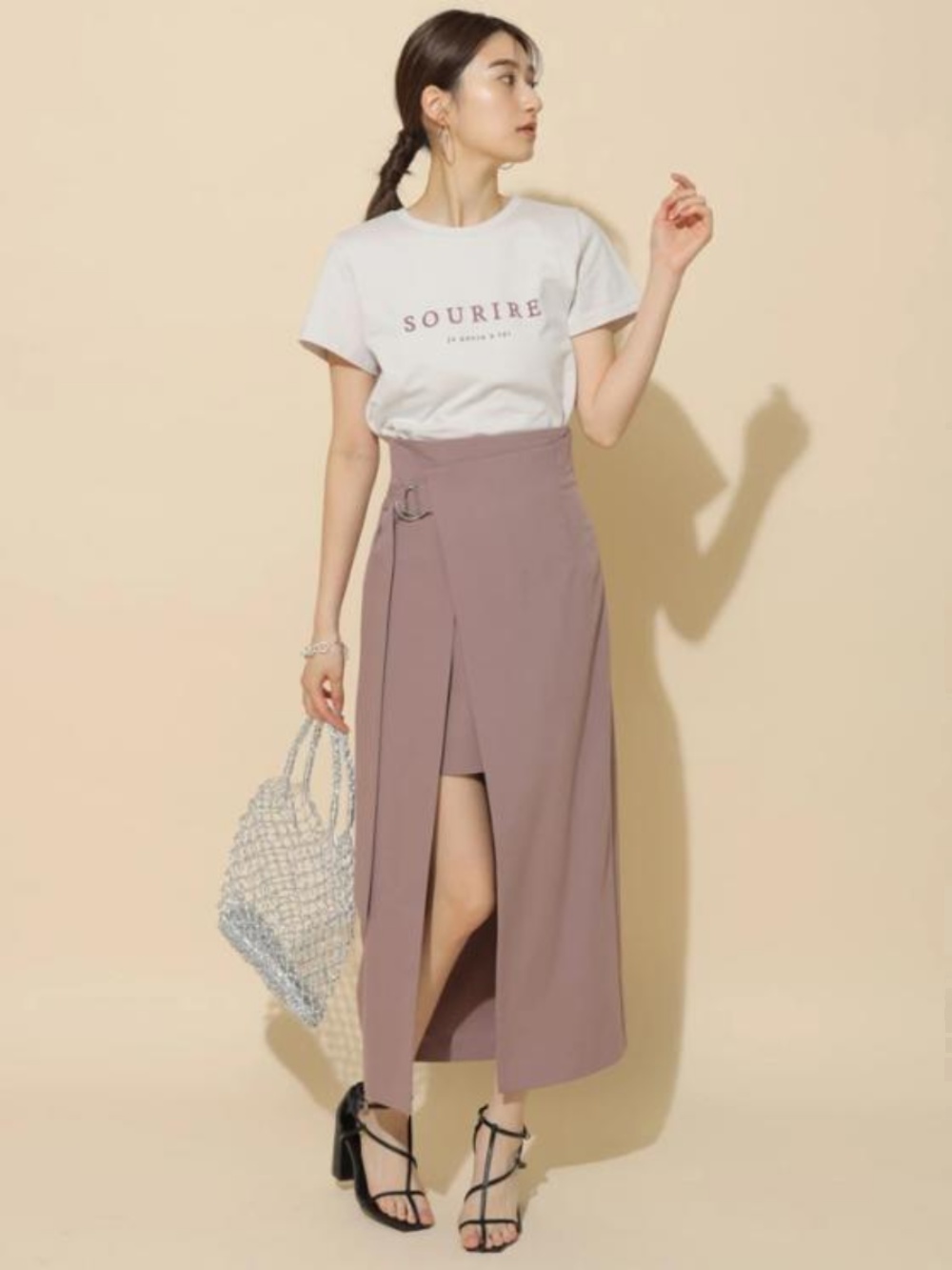 スリットスカート 優美なアシンメトリープリーツスリット