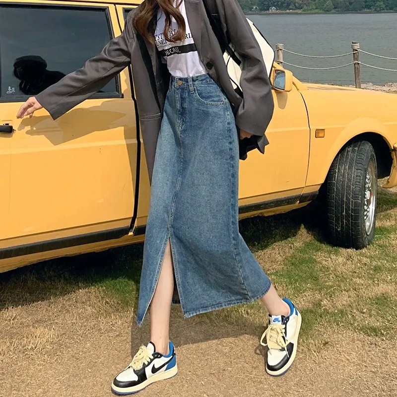 スリットスカート シンプル美脚スリットデニムスカート