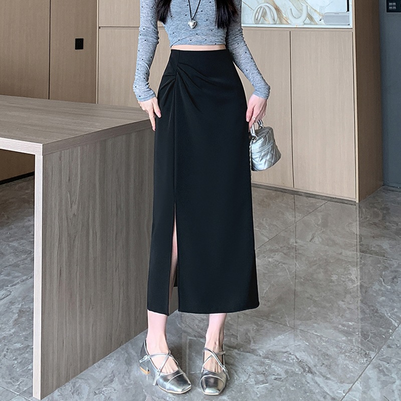スリットスカート シンプル美脚タックスリット膝下スカート