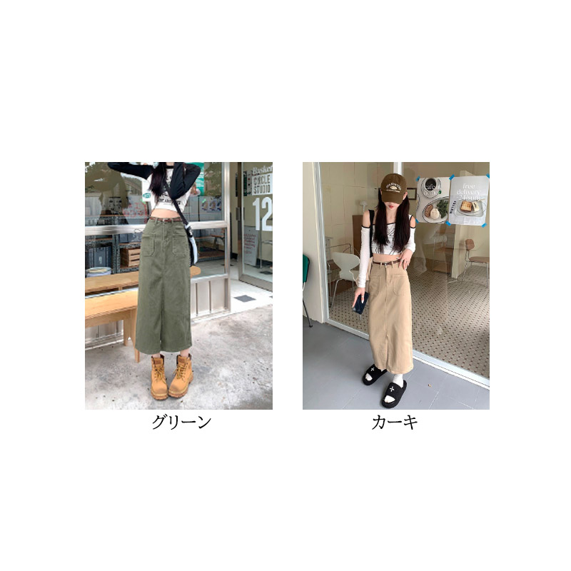 秋冬新作チノ素材ロングスリットスカート