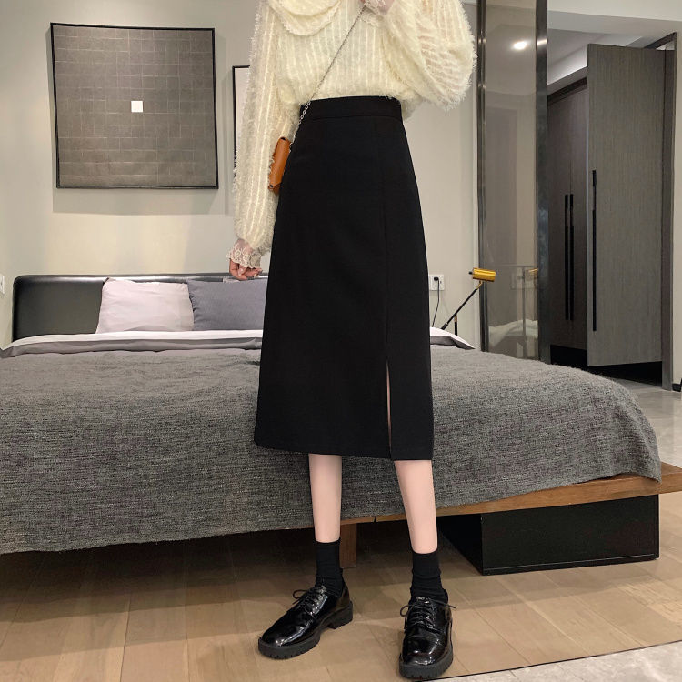 スリットスカート 上品サイドスリットミディスカート