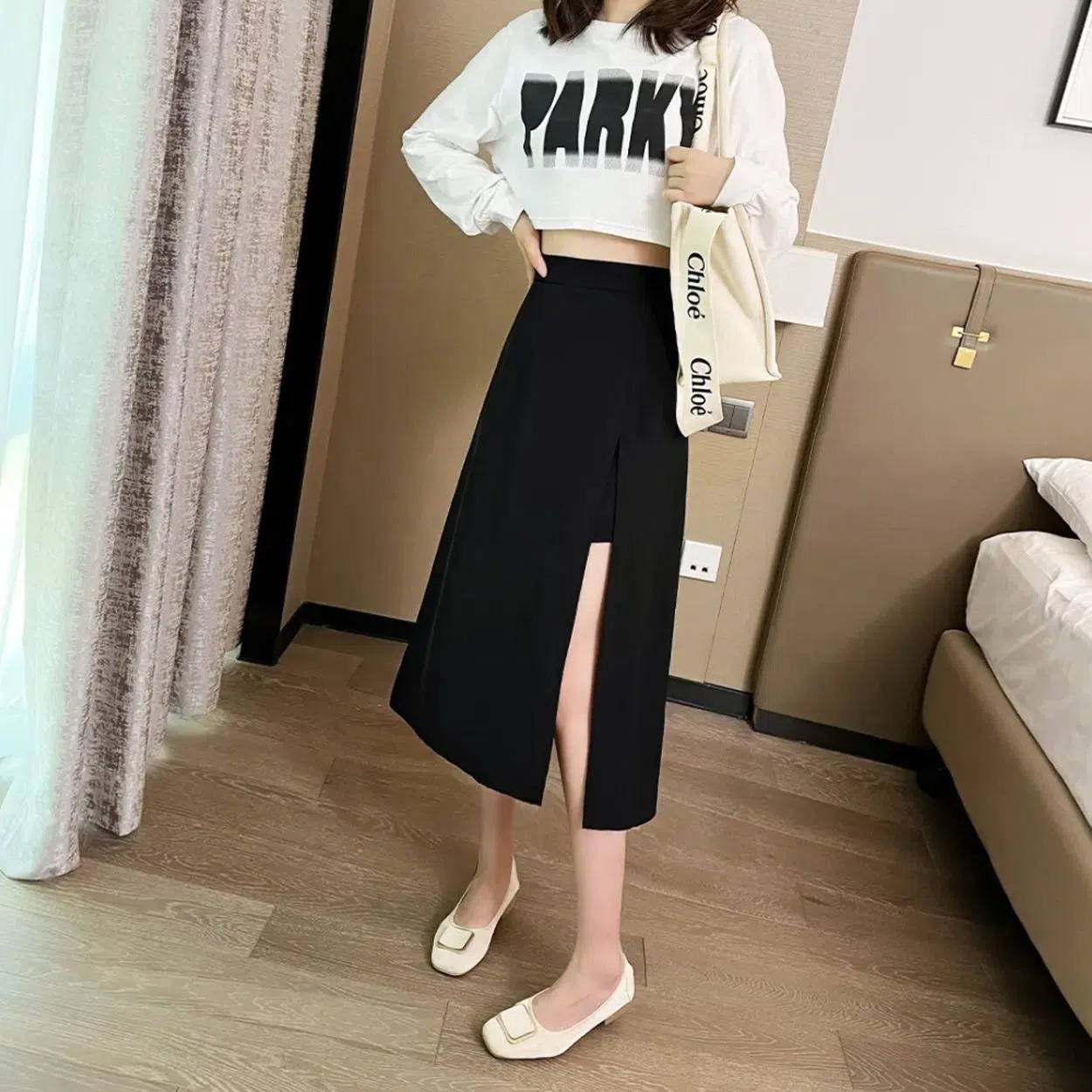 スリットスカート 大胆スリット レイヤードスカート