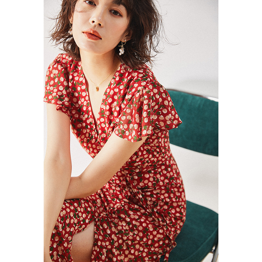 スリットスカート 花柄サイドスリット フレアワンピース