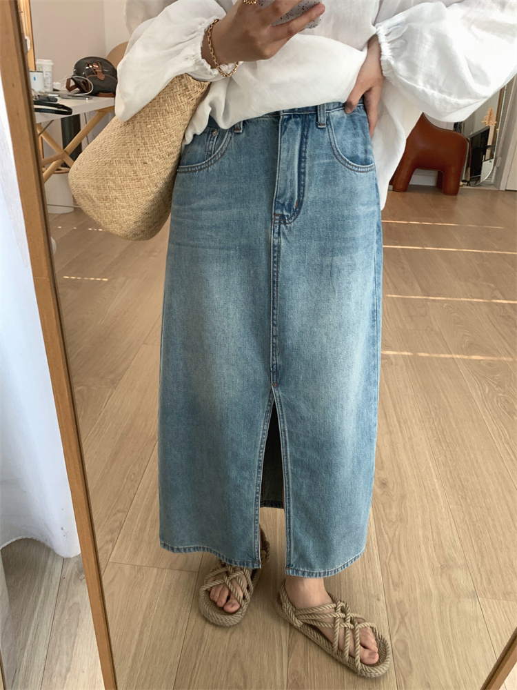 スリットスカート 風合い豊かなデニムスリットスカート