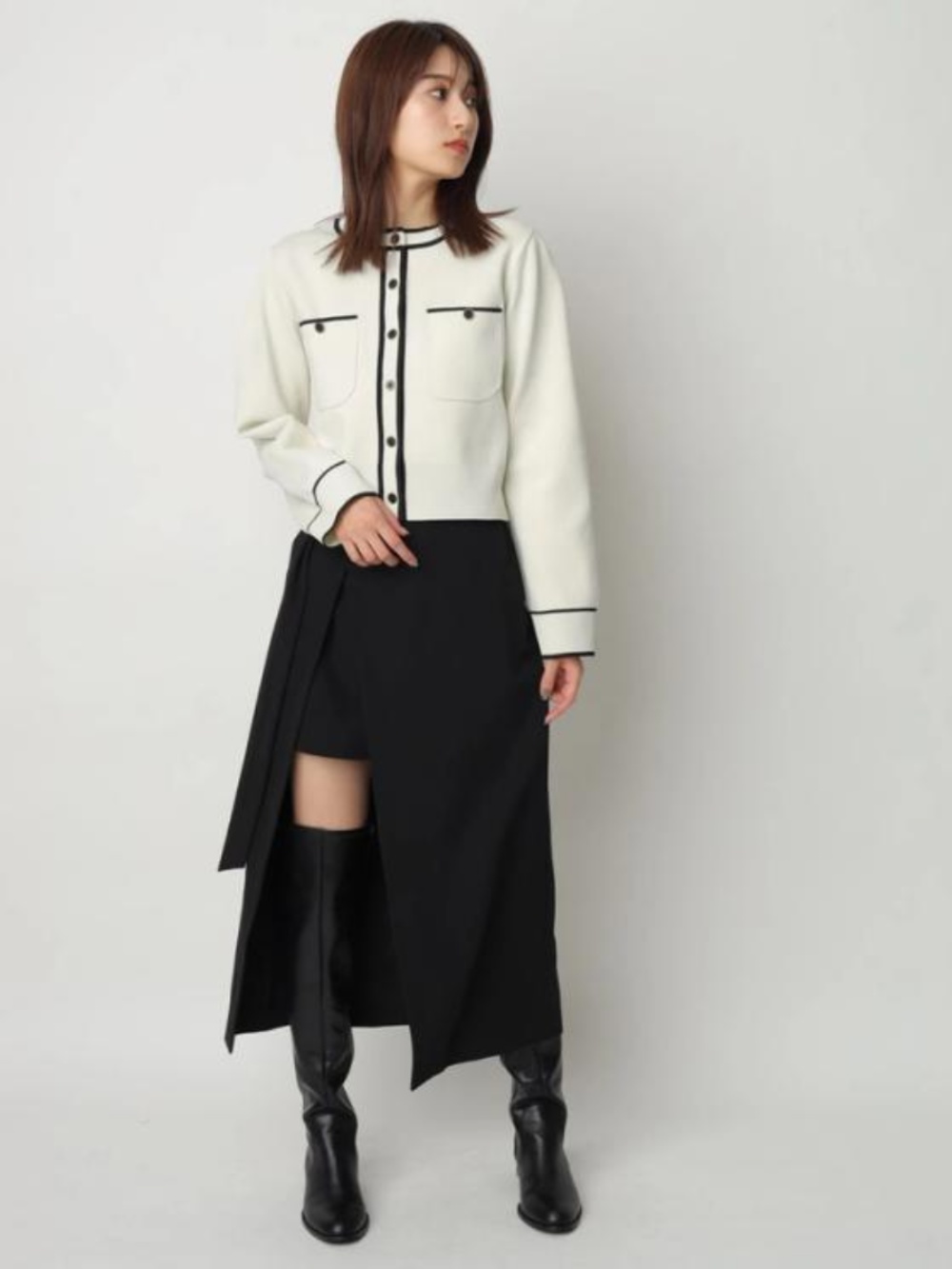 スリットスカート 優美なアシンメトリープリーツスリット