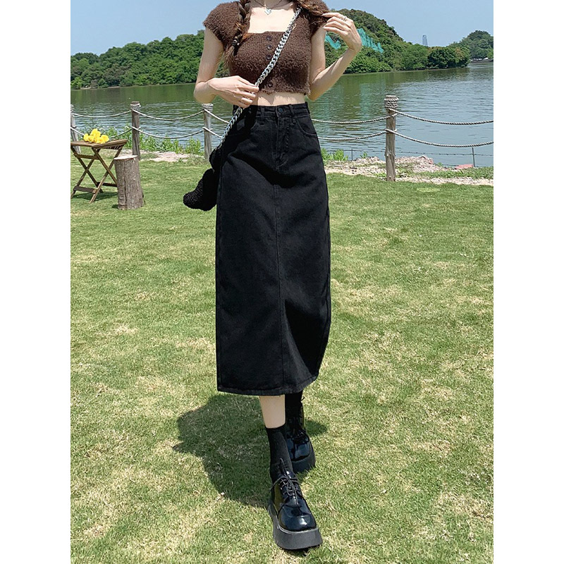 スリットスカート シンプル後ろスリット入りロングスカート