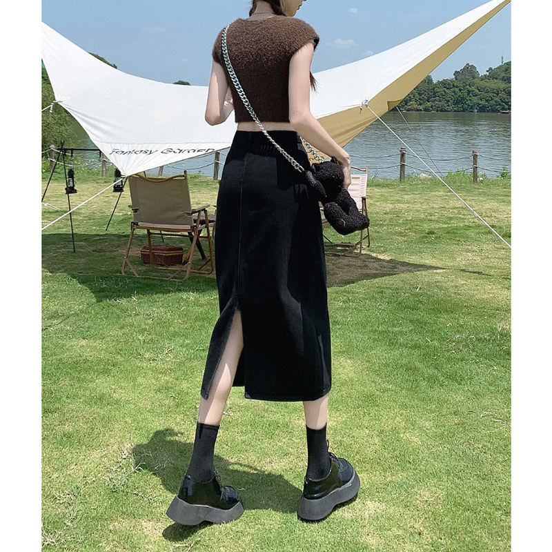 スリットスカート シンプル後ろスリット入りロングスカート