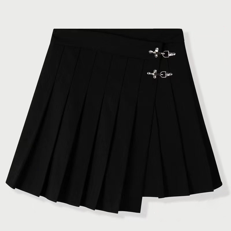 スリットスカート 金具留めプリーツミニスカート