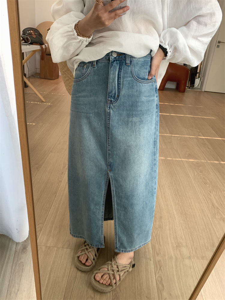 スリットスカート 風合い豊かなデニムスリットスカート