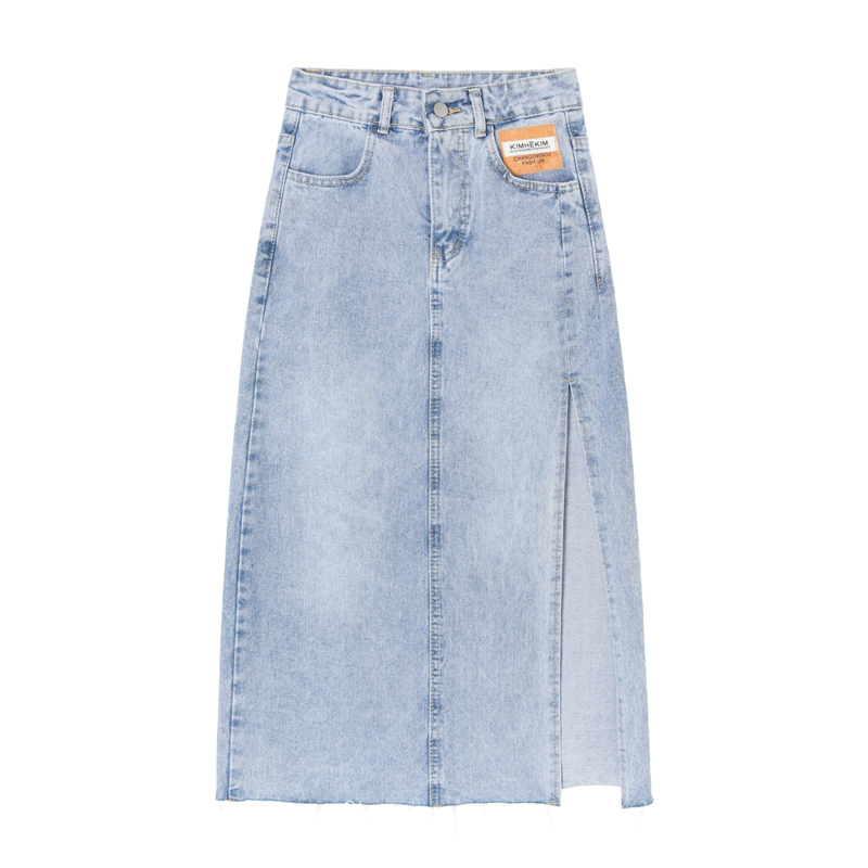 スリットスカート 高腰デニムスリットロングスカート