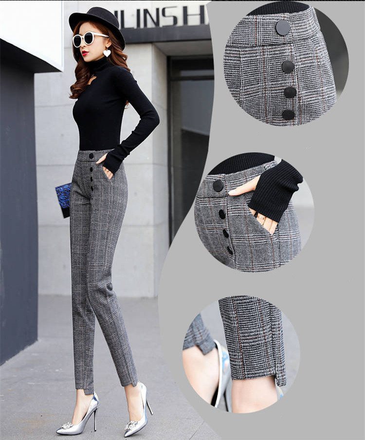 秋冬新作ヨガ用九分丈チェック柄スパッツ