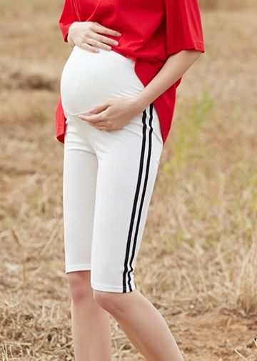 スパッツ マタニティ 楽ちん妊婦向け 美脚サイドライン半丈スパッツ