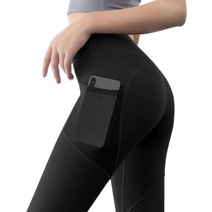 スパッツ メッシュポケット付きハイウエストお腹引き締めヨガスパッツ
