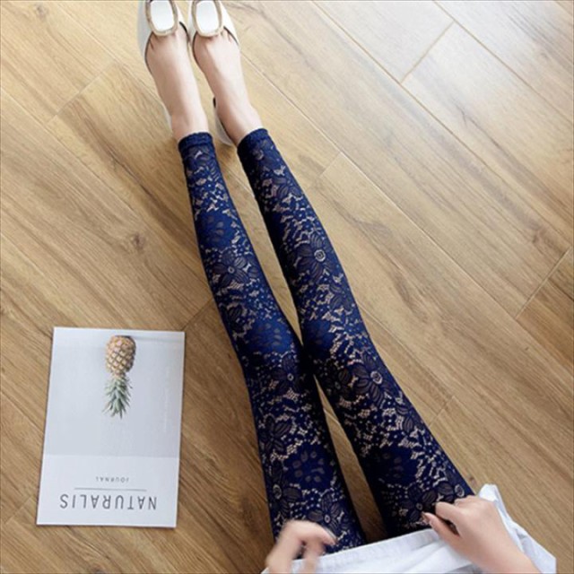 ヨガ用レース柄透け感スパッツレギンス