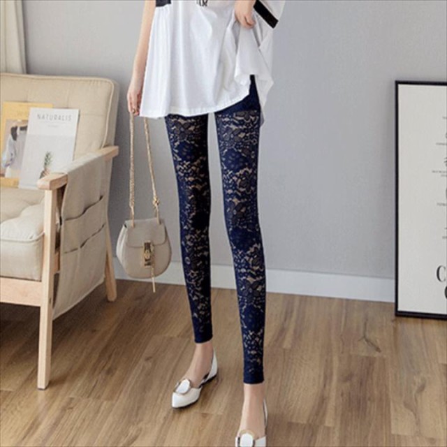 ヨガ用レース柄透け感スパッツレギンス