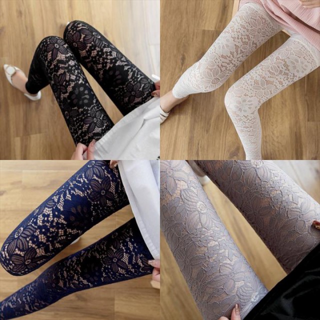 ヨガ用レース柄透け感スパッツレギンス