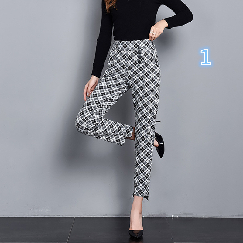 秋冬新作ヨガ用九分丈チェック柄スパッツ