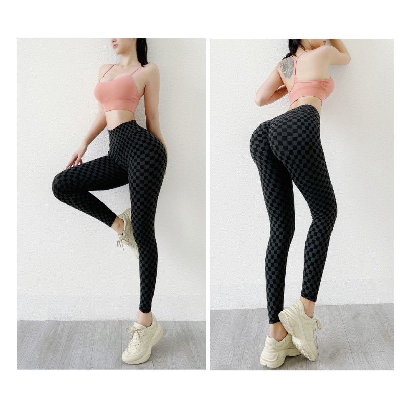 美尻チェック柄ハイウエストスパッツ