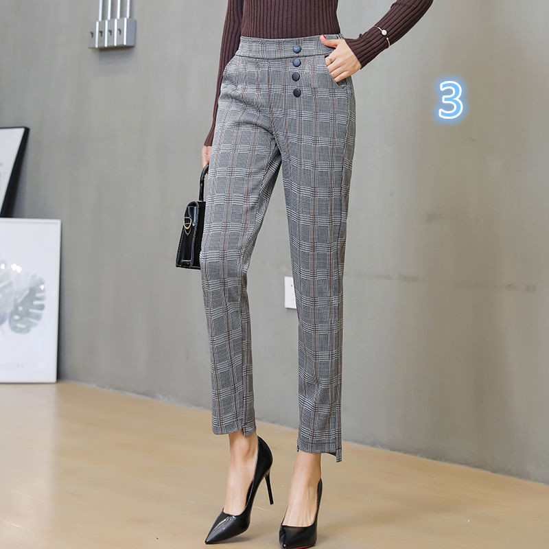 秋冬新作ヨガ用九分丈チェック柄スパッツ