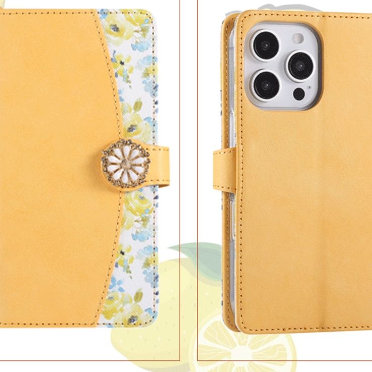 手帳型スマホケース リボン模様 花飾り付き多機能手帳型