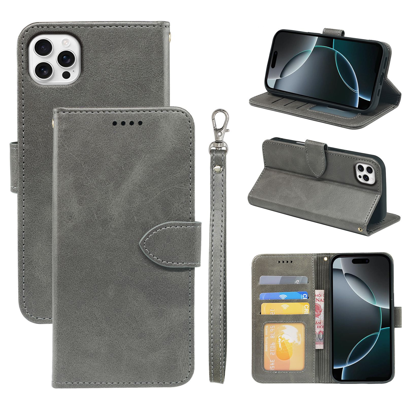 手帳型スマホケース 多機能ポケット付き高級手帳型保護カバー