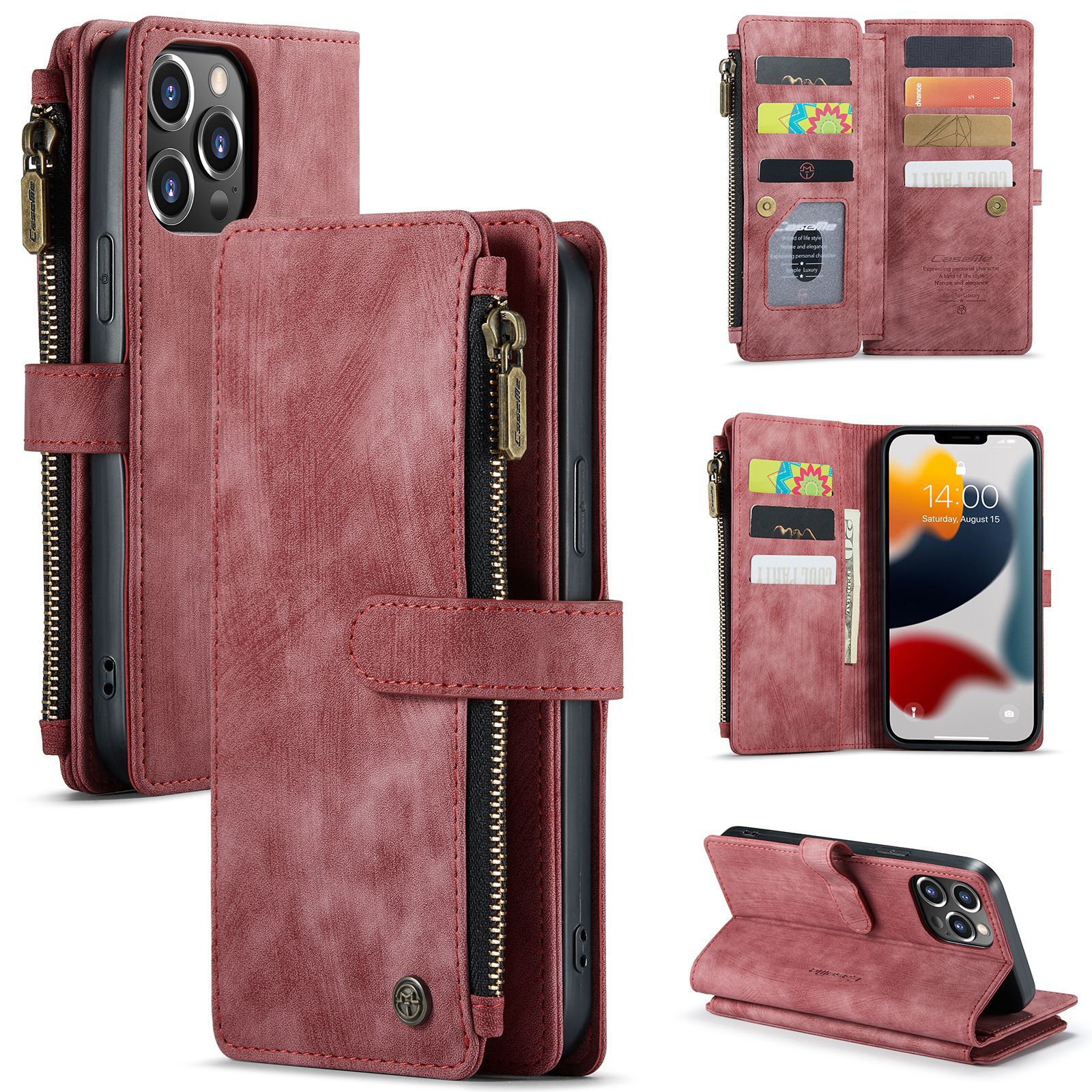 手帳型スマホケース 財布機能付き二つ折り手帳型ケース