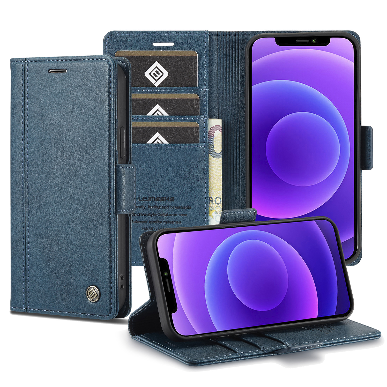 手帳型スマホケース 多機能収納付き高級手帳型ケース