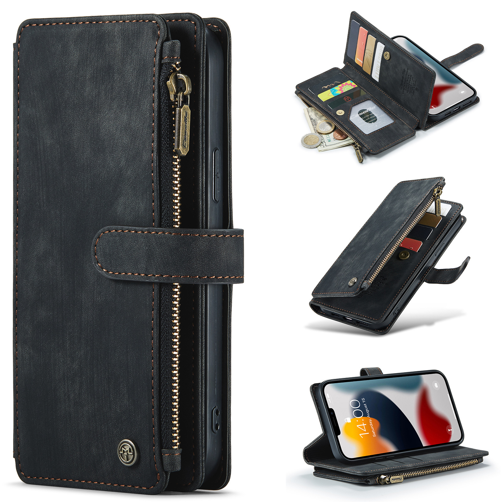 手帳型スマホケース 財布機能付き二つ折り手帳型ケース