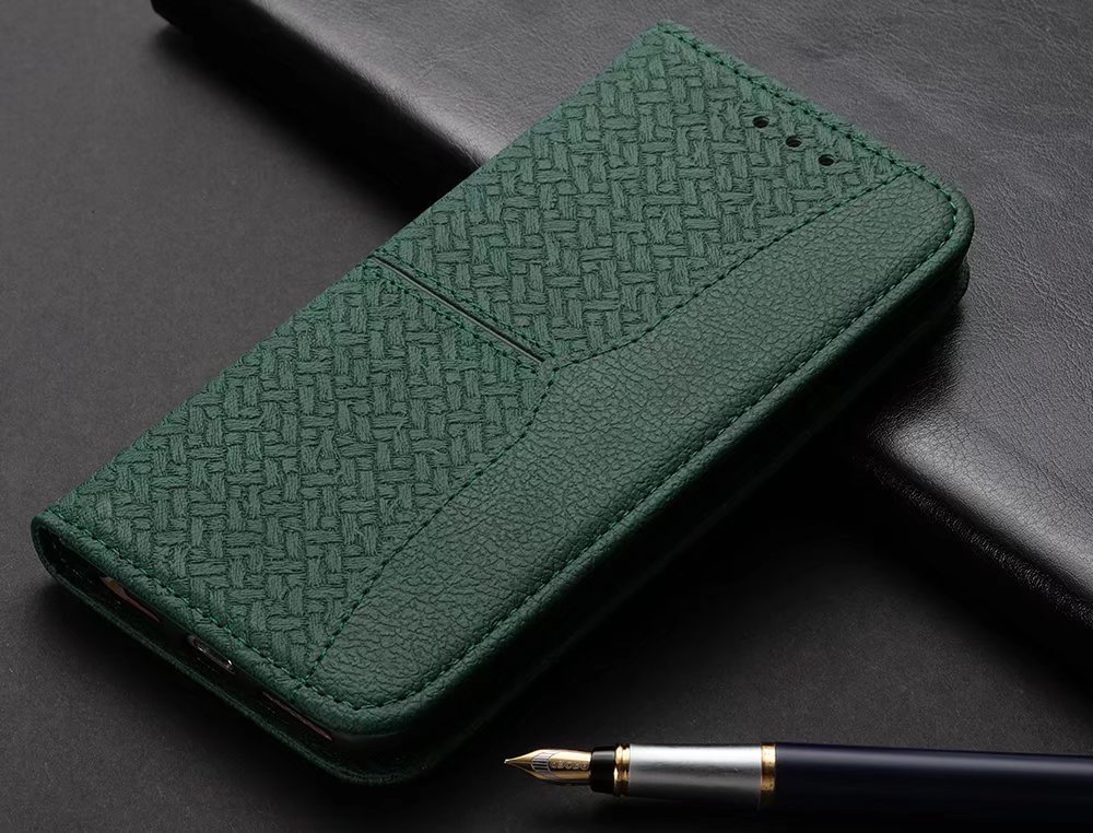 手帳型スマホケース 格子編み模様の高級手帳型ケース