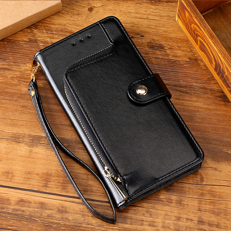 手帳型スマホケース 多機能ファスナーポケット付き財布型ケース