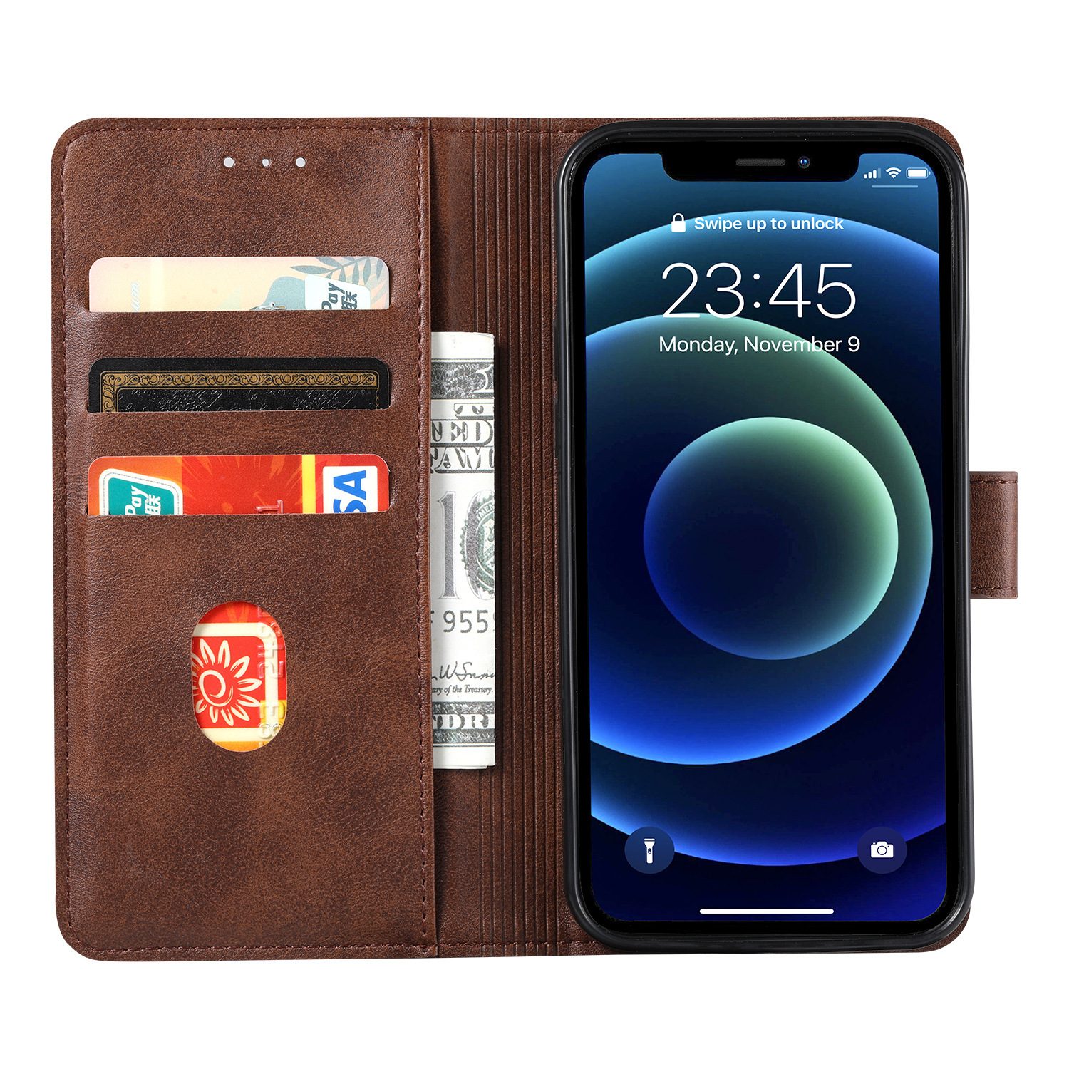手帳型スマホケース 高級感あふれる本革調手帳型ケース