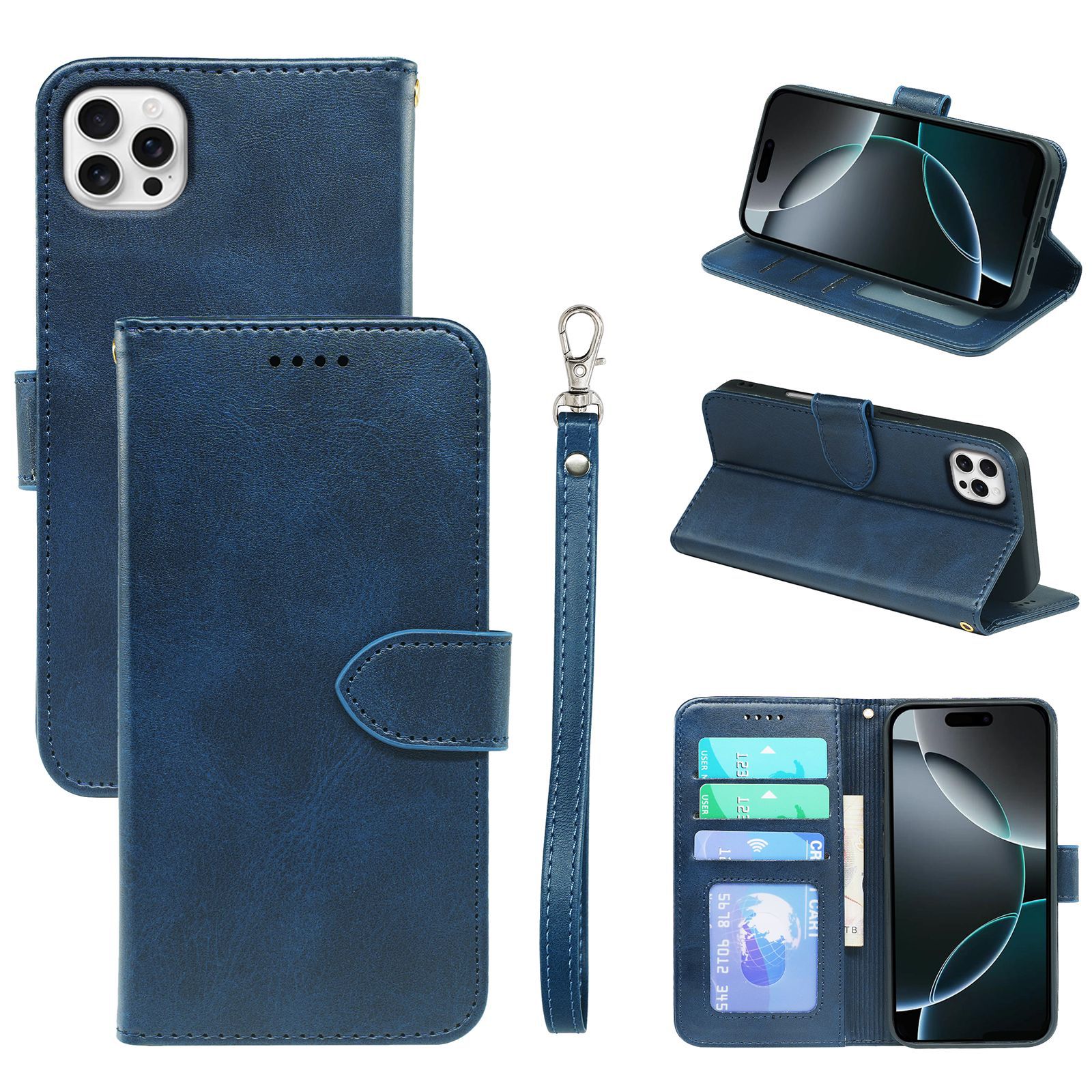 手帳型スマホケース 多機能ポケット付き高級手帳型保護カバー