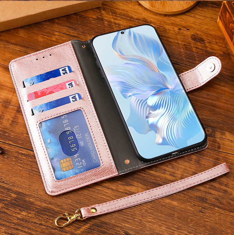手帳型スマホケース 多機能ファスナーポケット付き財布型ケース