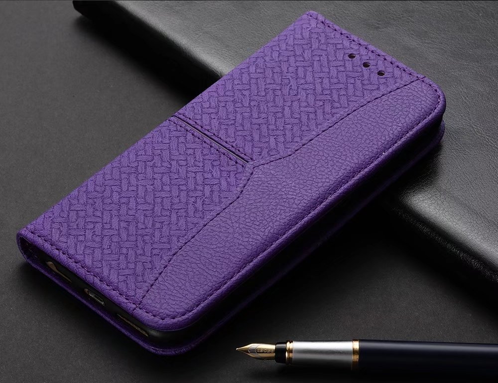 手帳型スマホケース 格子編み模様の高級手帳型ケース