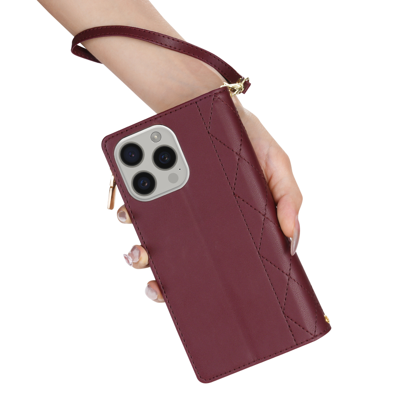 手帳型スマホケース 菱格紋ストラップ付き手帳型ケース