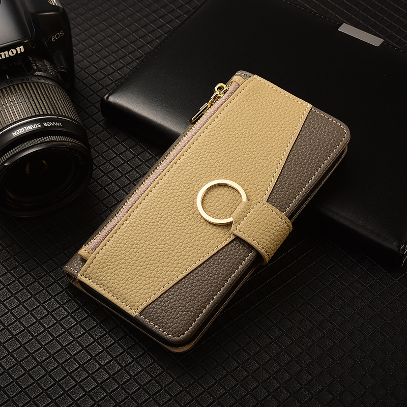 手帳型スマホケース リング付きお財布風二色使い手帳型ケース