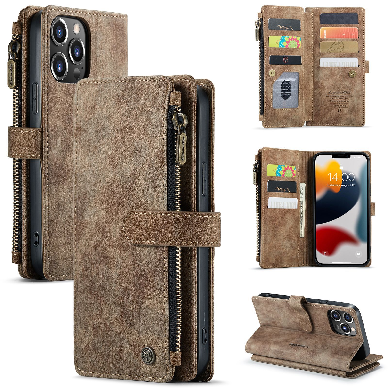 手帳型スマホケース 財布機能付き二つ折り手帳型ケース