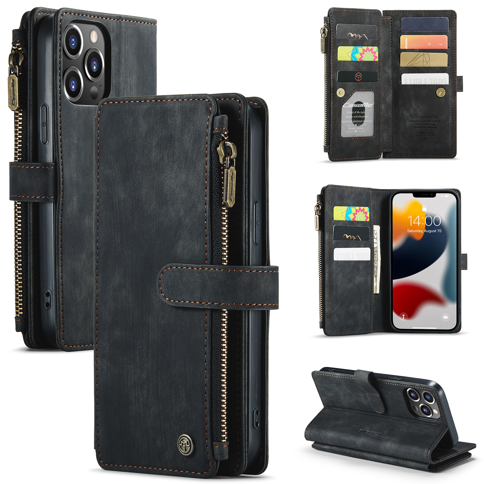 手帳型スマホケース 財布機能付き二つ折り手帳型ケース