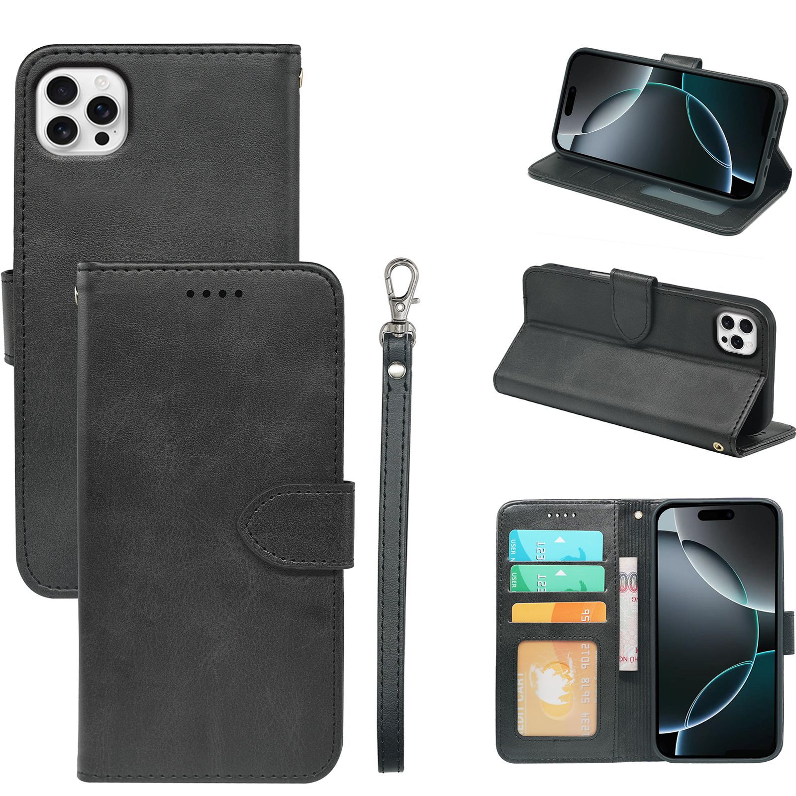 手帳型スマホケース 多機能ポケット付き高級手帳型保護カバー