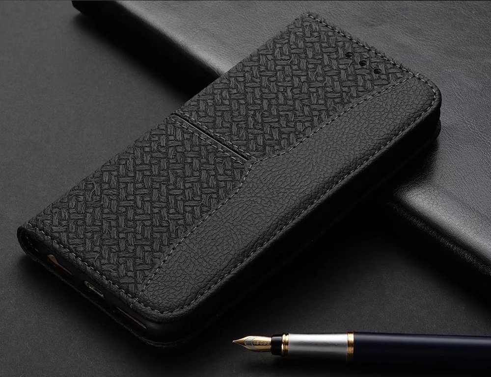手帳型スマホケース 格子編み模様の高級手帳型ケース