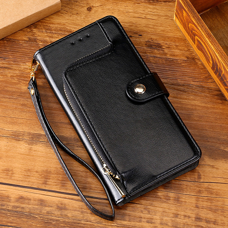 手帳型スマホケース 多機能ファスナーポケット付き財布型ケース