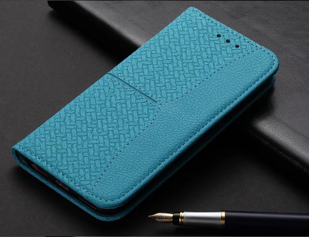 手帳型スマホケース 格子編み模様の高級手帳型ケース