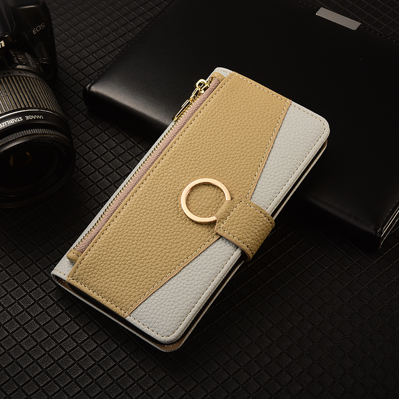 手帳型スマホケース リング付きお財布風二色使い手帳型ケース