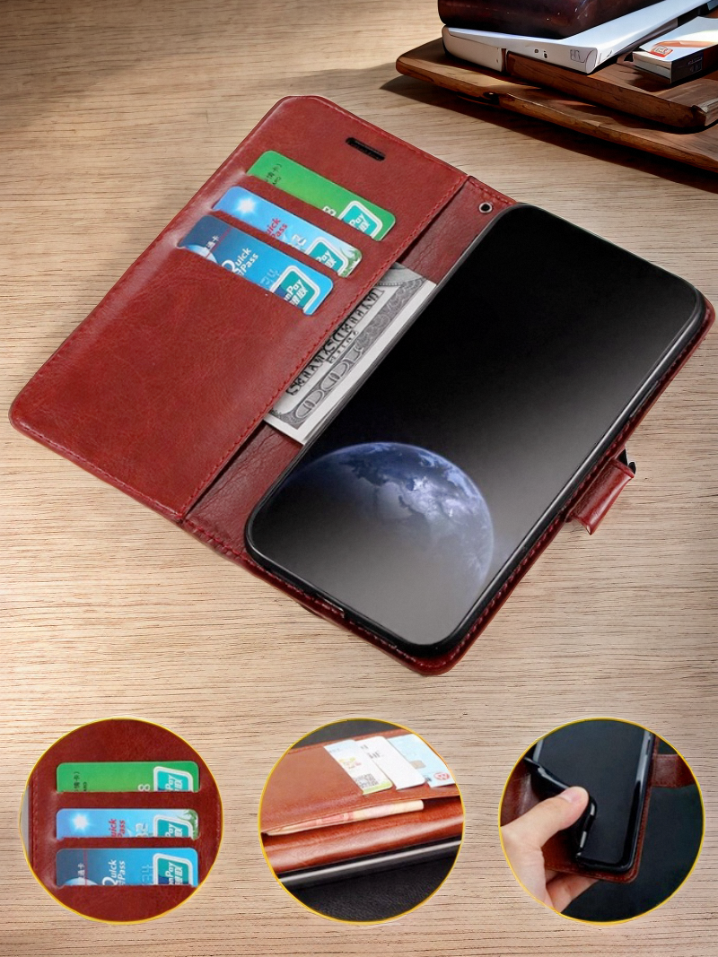 手帳型スマホケース 上質革調多機能ウォレットケース