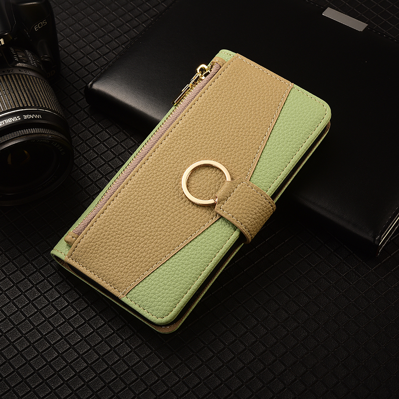 手帳型スマホケース リング付きお財布風二色使い手帳型ケース