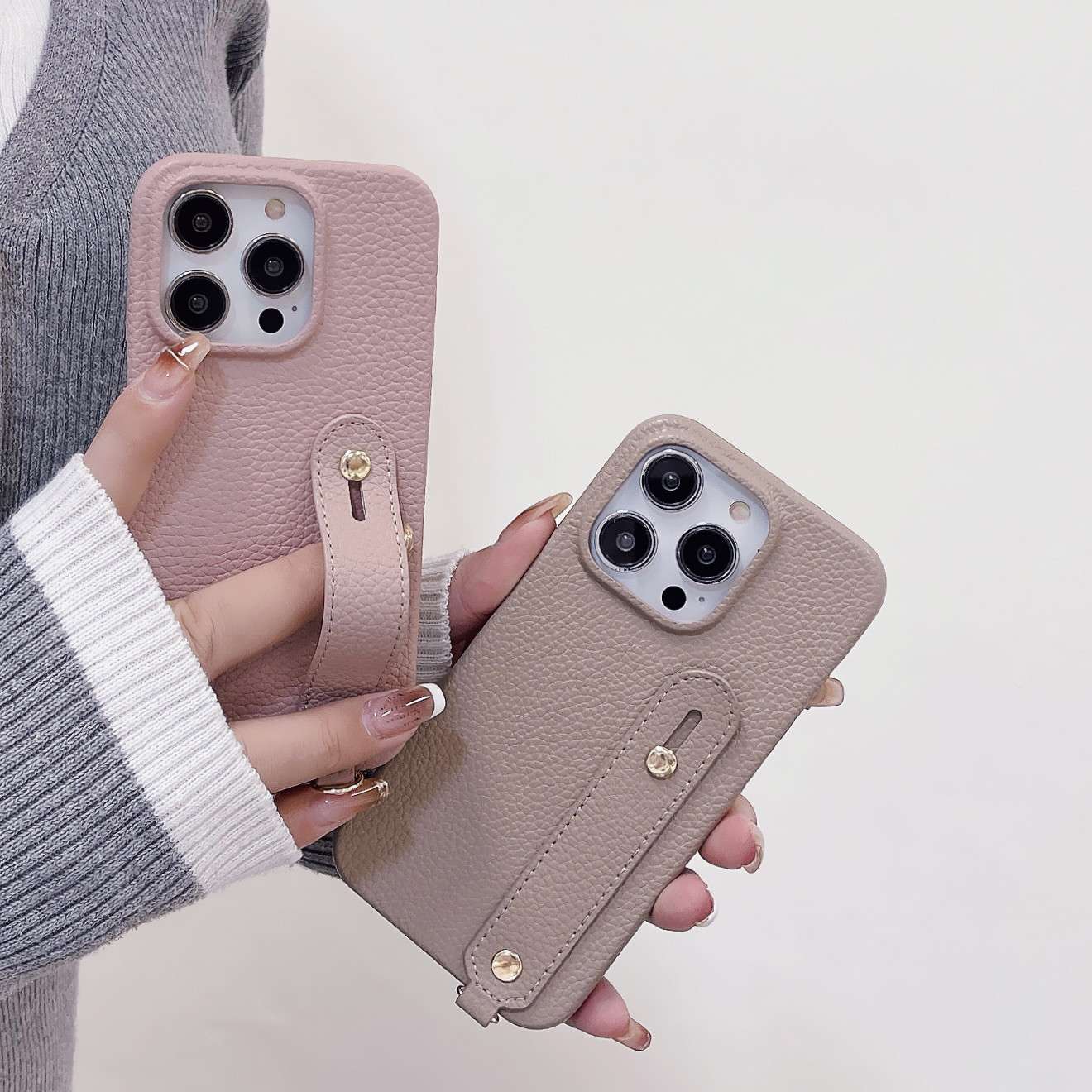 手帳型スマホケース  レザー風ストラップ付きiPhoneケース