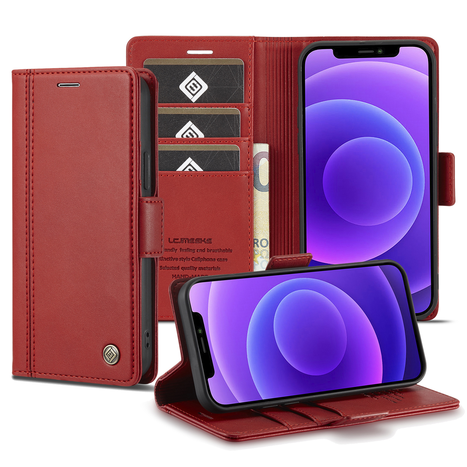 手帳型スマホケース 多機能収納付き高級手帳型ケース