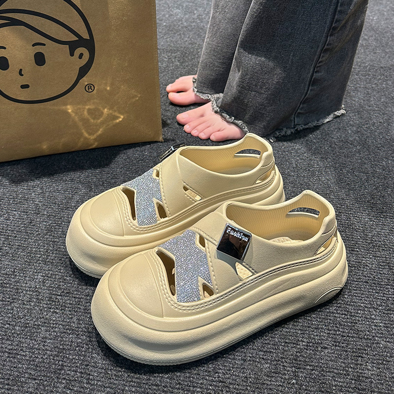 サンダルスポーツ ラメ飾りプラットフォームサンダル