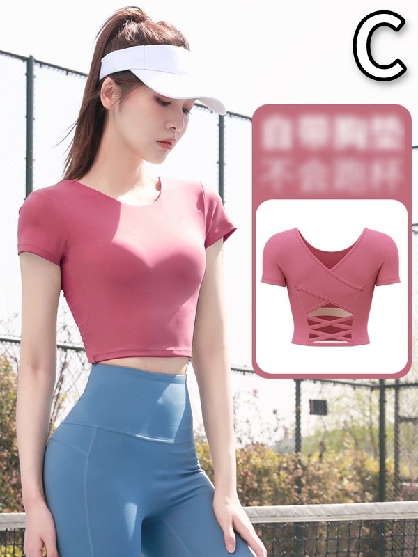 スポーツTシャツ レディース フィットネス用半袖スポーツシャツ ヨガ運動着