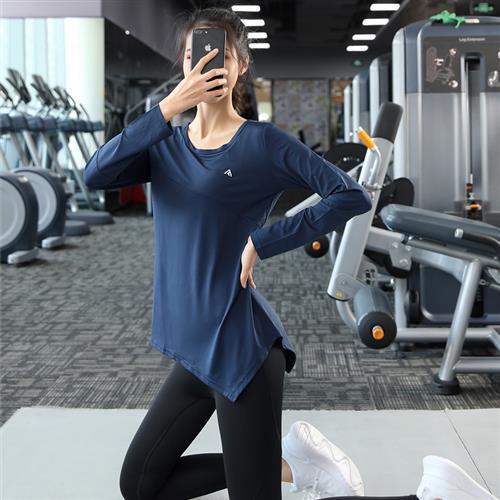 スポーツTシャツ 女性用ロング丈非対称裾スポーツ長袖シャツ